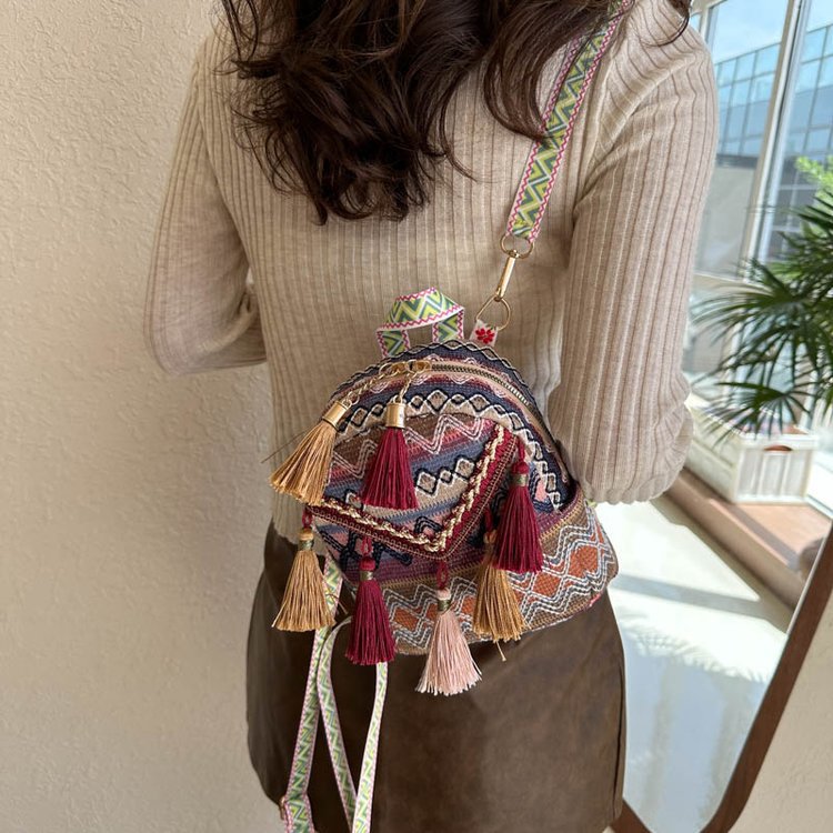 Wholesale Ethnic Style Tassel Mini Canvas Backpack